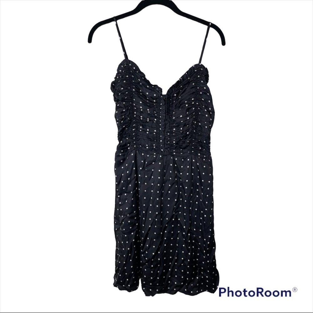 MAJE Black White Polka Dot Ruched Mini Dress Crepe Size Large - Picture 9 of 14